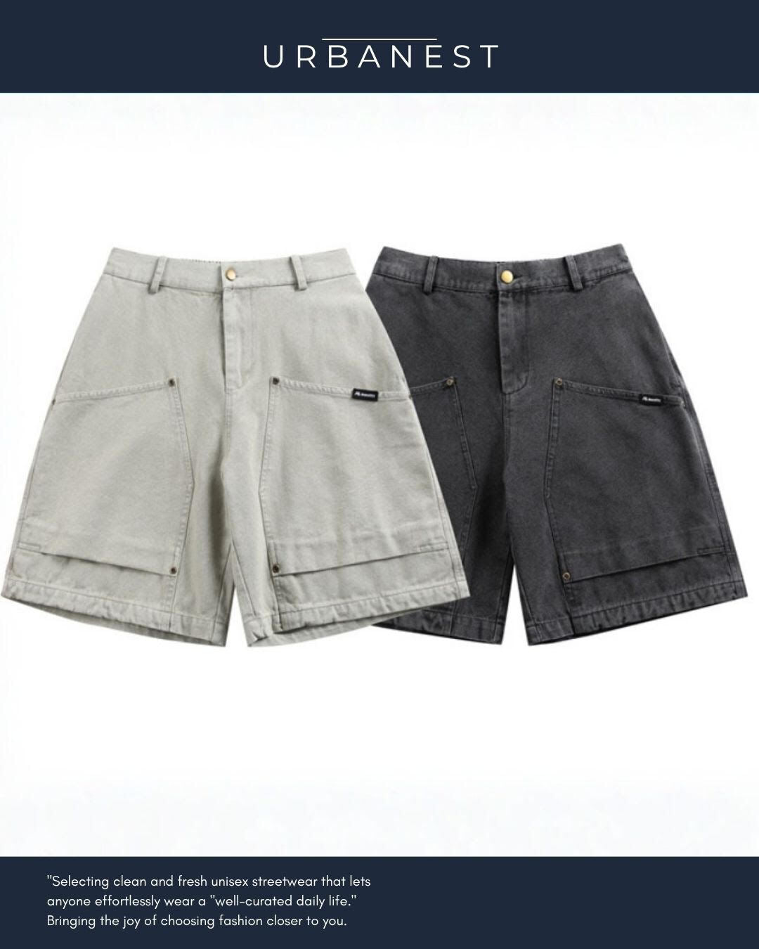 【URBANEST】ワイドデニムウォッシュ加工ハーフパンツ 2color UN0100