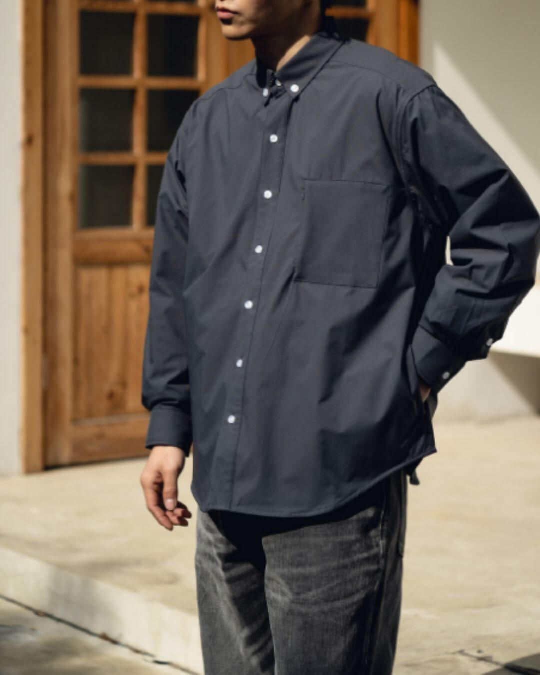 【URBANEST】ジップポケット長袖ボタンダウンシャツ 3color UN0084