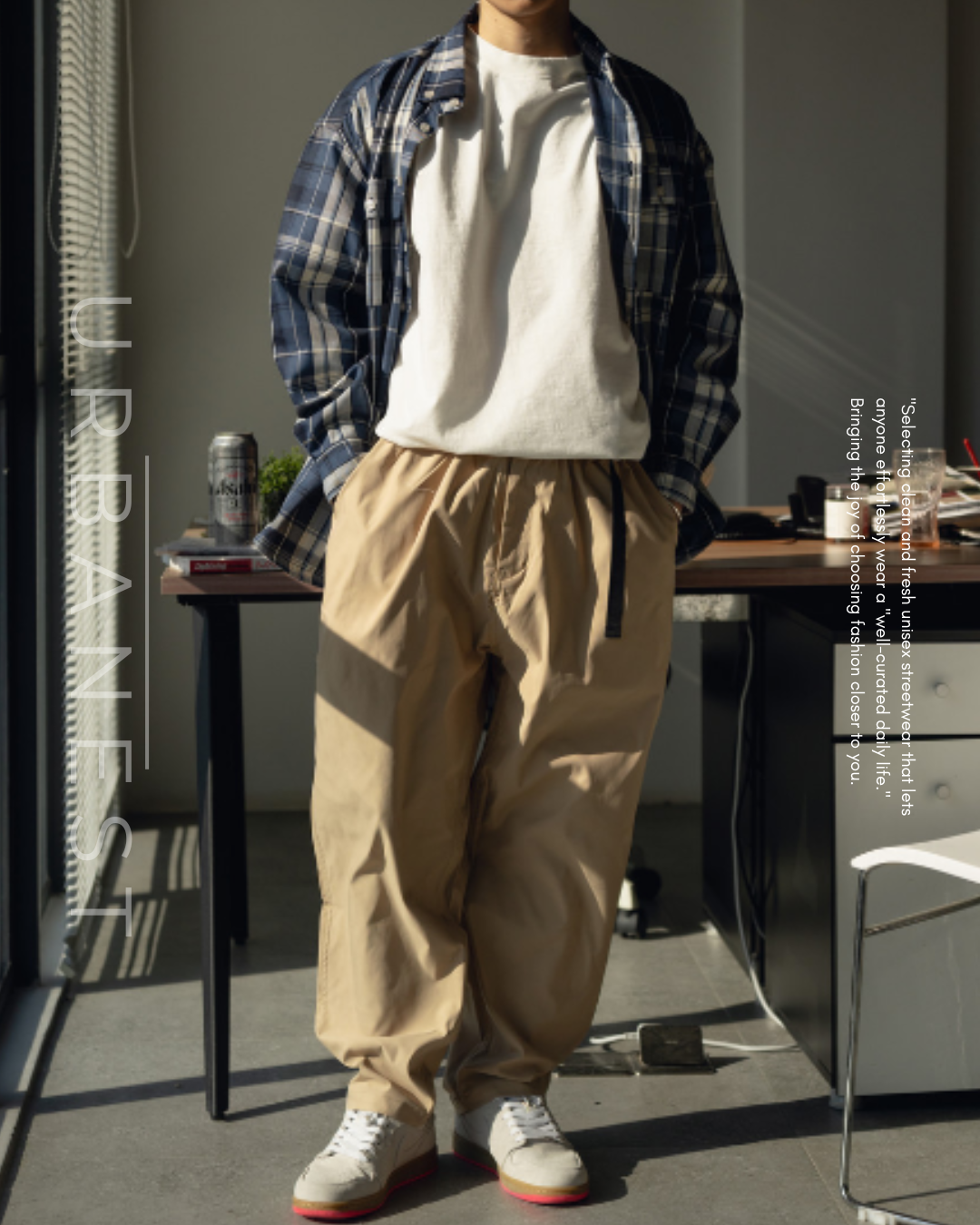 【URBANEST】ウェビングベルト付きワイドテーパードイージーパンツ 3color UN0079