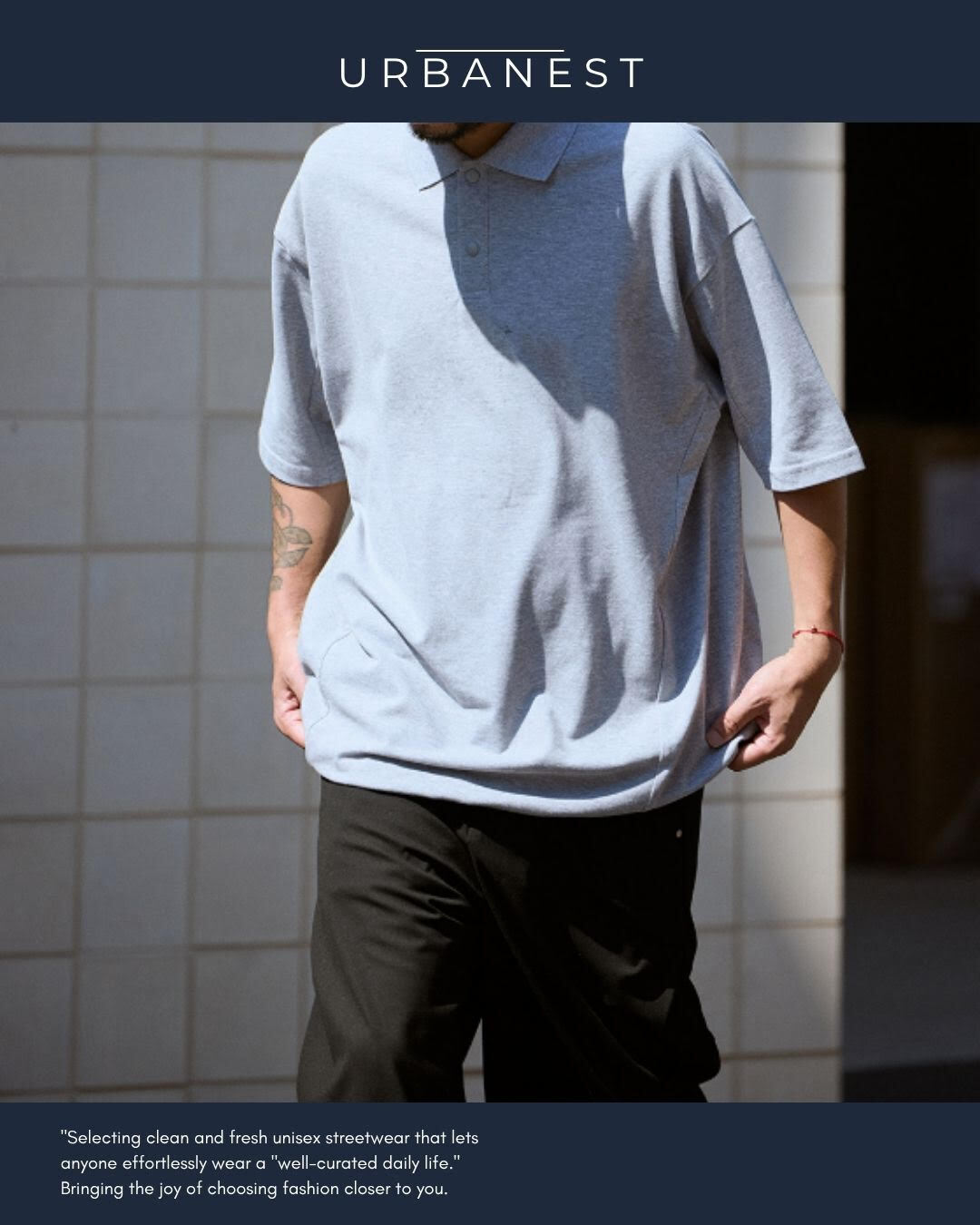【URBANEST】オーバーサイズスナップボタン半袖ポロシャツ 4color UN0076