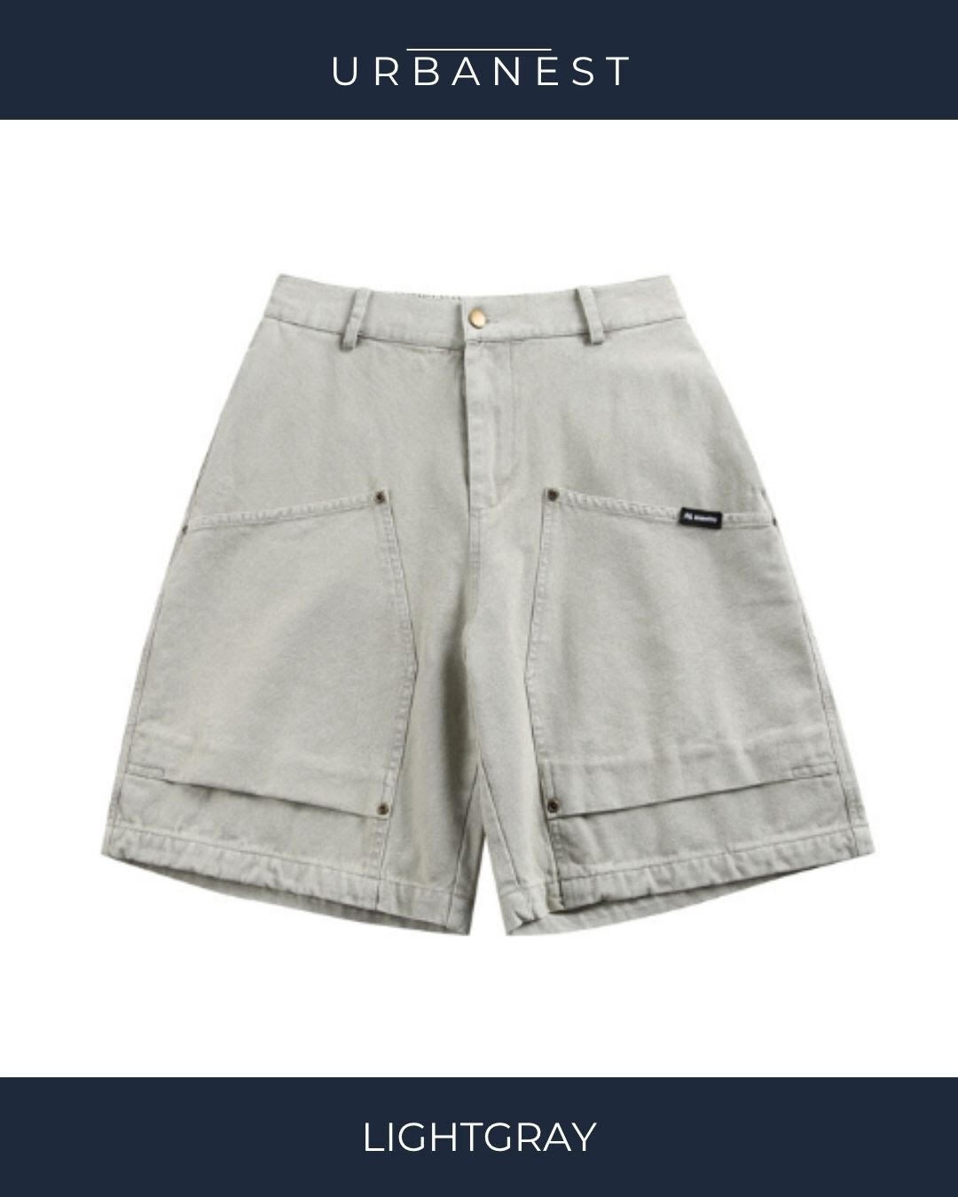 【URBANEST】ワイドデニムウォッシュ加工ハーフパンツ 2color UN0100