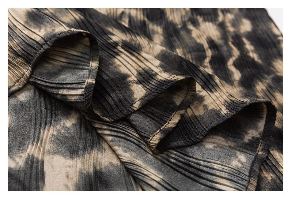 【URBANEST】leopard pleated open collar shirt 1color 【UN0220】
