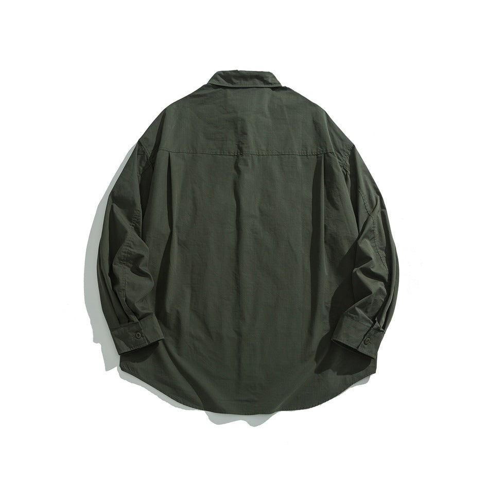【URBANEST】drawstring storm flap long sleeve shirt 3color 【UN0232】