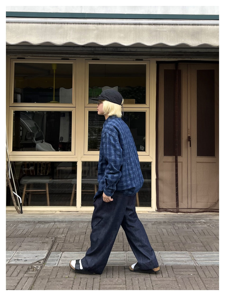 【URBANEST】plaid denim long sleeve shirt 1color 【UN0227】