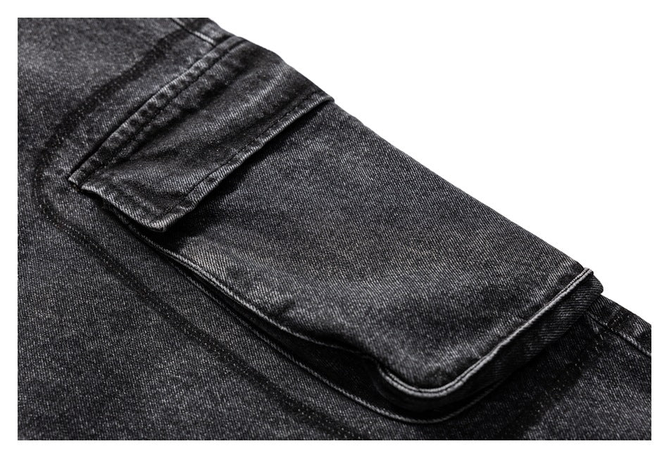 【URBANEST】washed black denim cargo pants 1color 【UN0239】