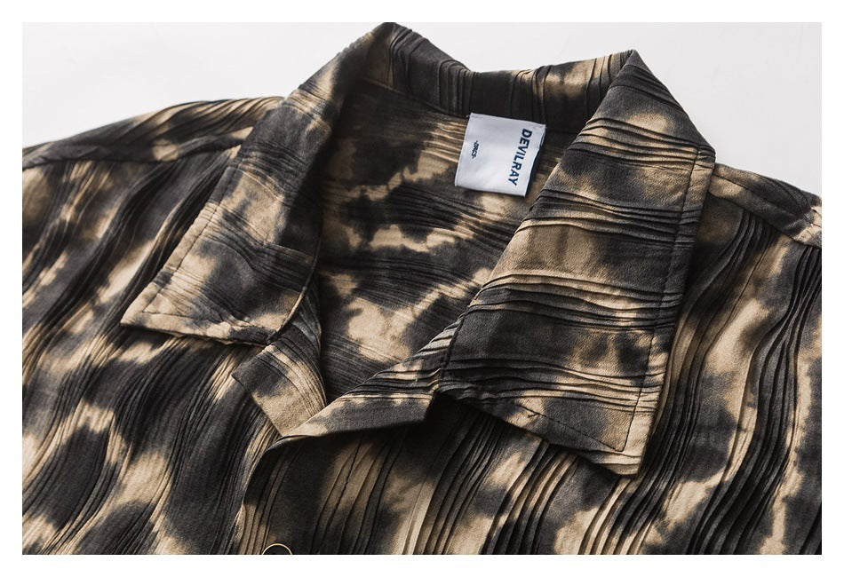 【URBANEST】leopard pleated open collar shirt 1color 【UN0220】