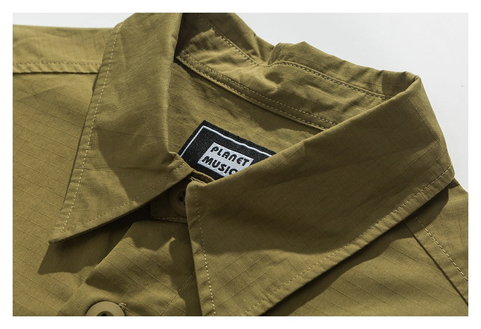 【URBANEST】drawstring storm flap long sleeve shirt 3color 【UN0232】