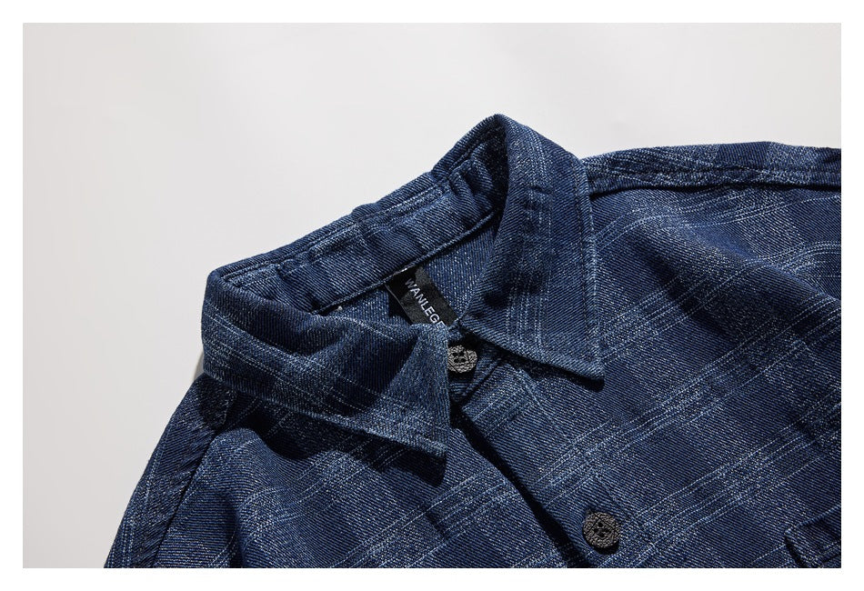 【URBANEST】plaid denim long sleeve shirt 1color 【UN0227】