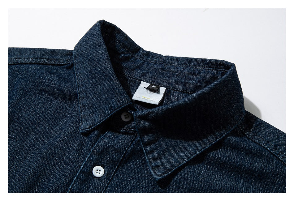 【URBANEST】contrast stitch denim long sleeve shirt 1color 【UN0230】