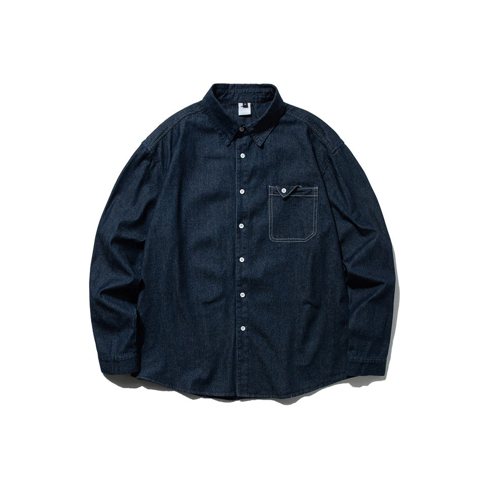 【URBANEST】contrast stitch denim long sleeve shirt 1color 【UN0230】