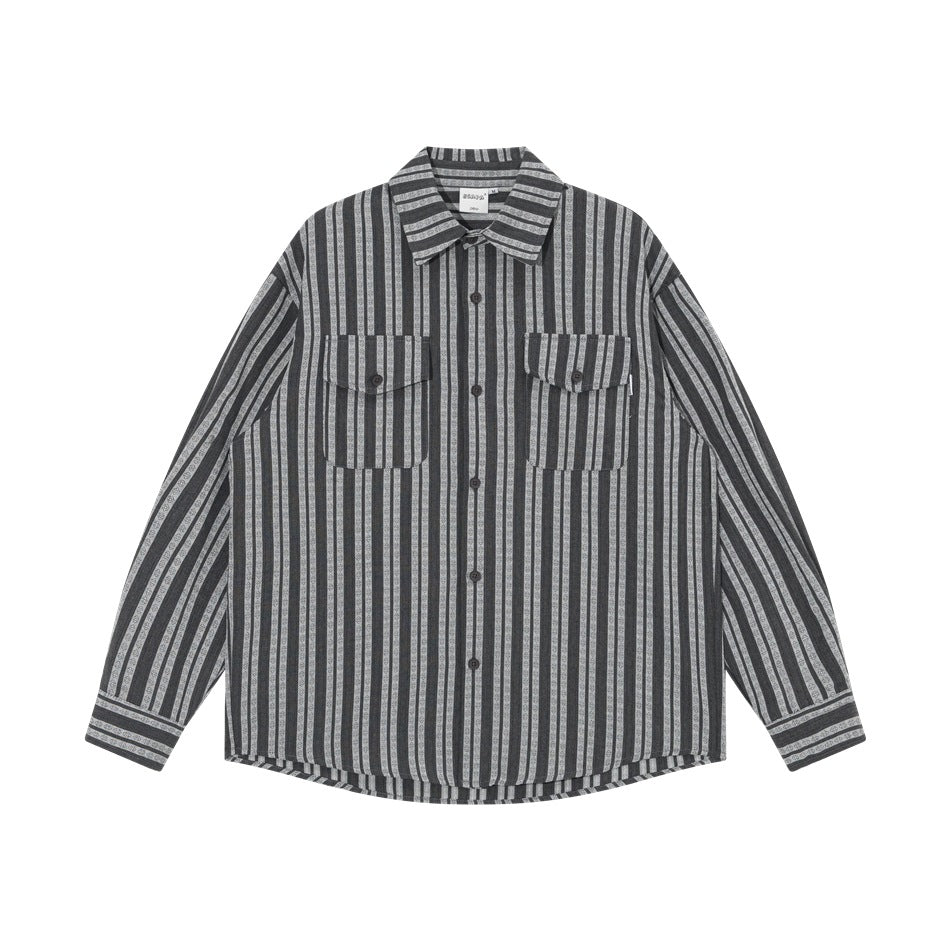 【URBANEST】striped flap pocket long sleeve shirt 2color 【UN0216】