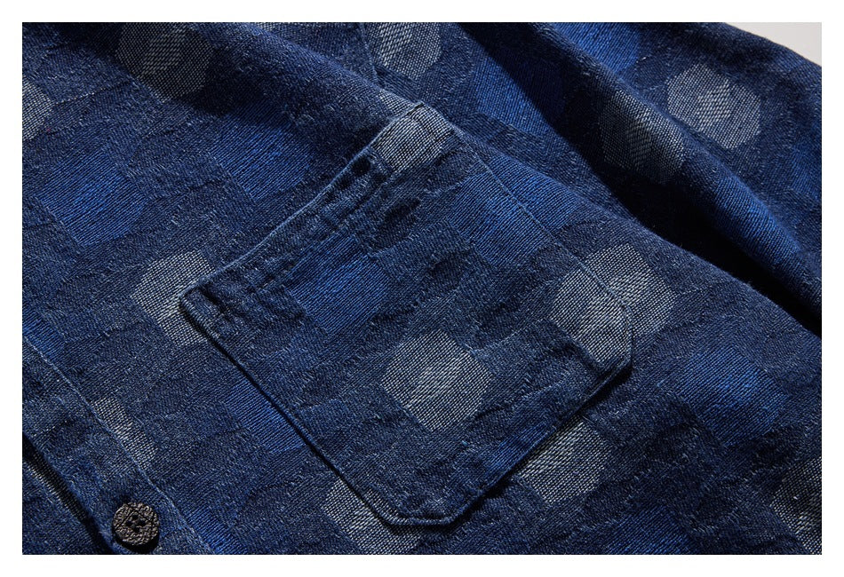 【URBANEST】geometric jacquard denim long sleeve shirt 1color 【UN0226】