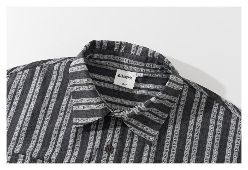 【URBANEST】striped flap pocket long sleeve shirt 2color 【UN0216】