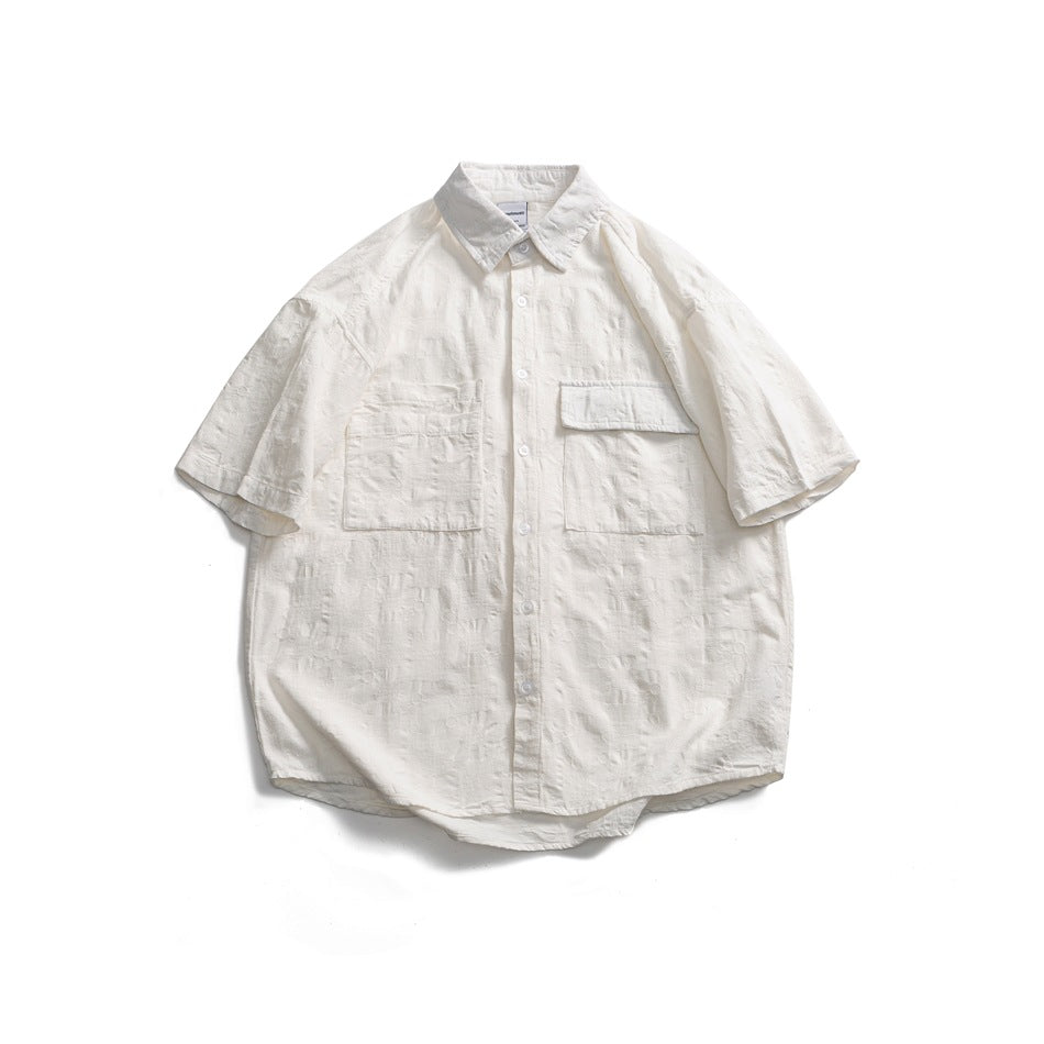 【URBANEST】double pocket textured short sleeve shirt 2color 【UN0207】