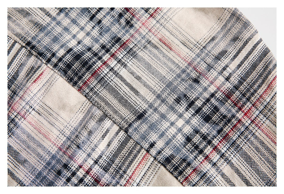 【URBANEST】patchwork plaid raw hem long sleeve shirt 1color 【UN0224】