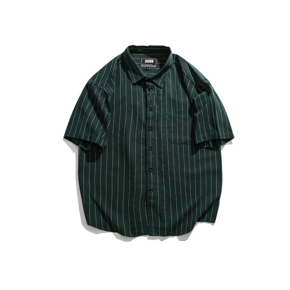 【URBANEST】pinstripe pocket short sleeve shirt 3color 【UN0218】