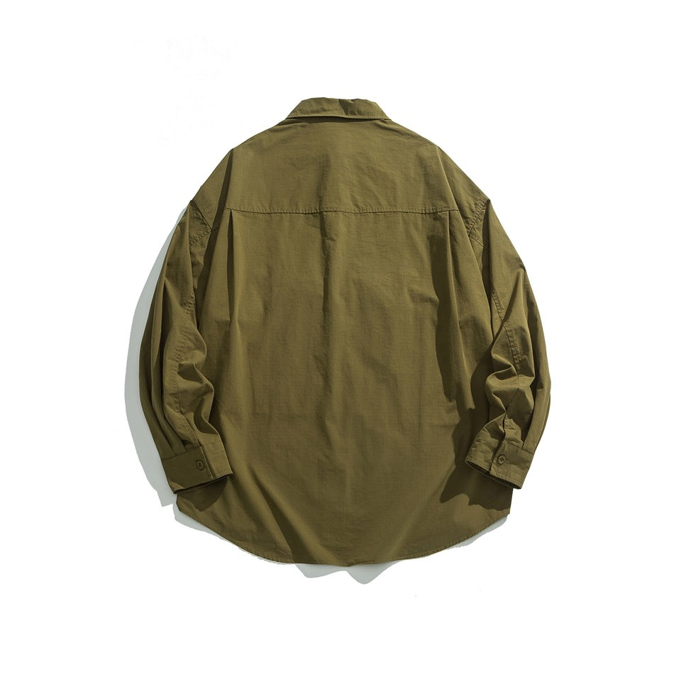 【URBANEST】drawstring storm flap long sleeve shirt 3color 【UN0232】
