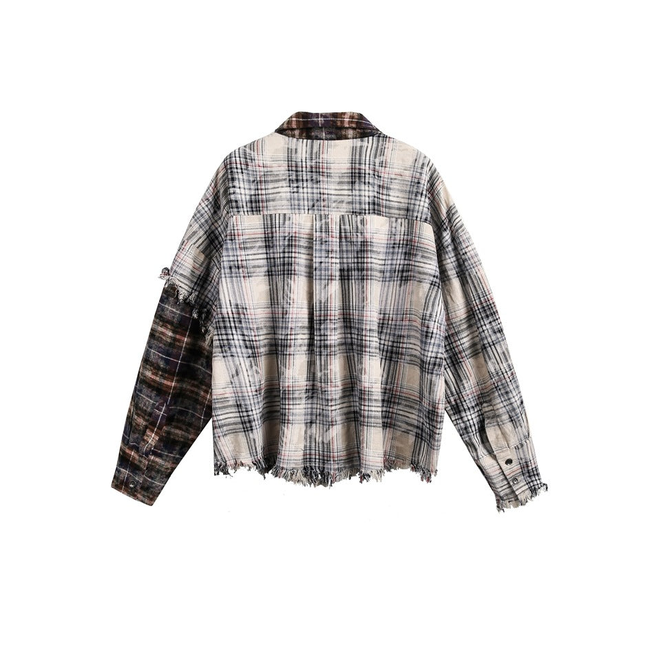 【URBANEST】patchwork plaid raw hem long sleeve shirt 1color 【UN0224】