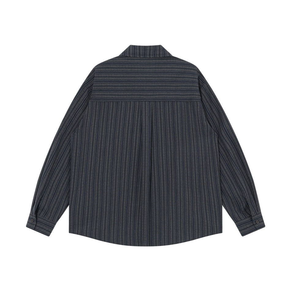 【URBANEST】striped flap pocket long sleeve shirt 2color 【UN0216】