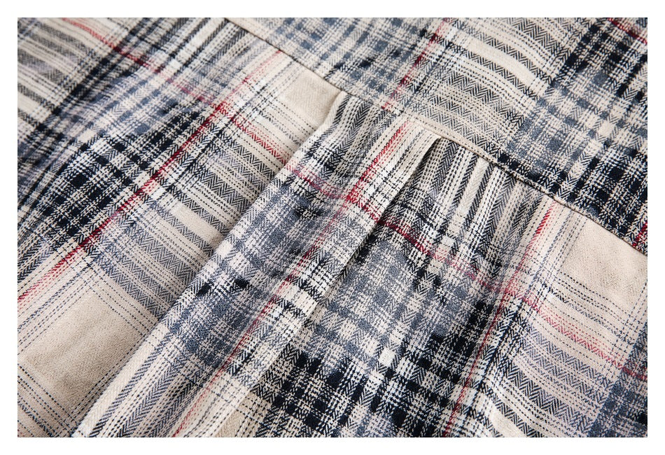【URBANEST】patchwork plaid raw hem long sleeve shirt 1color 【UN0224】
