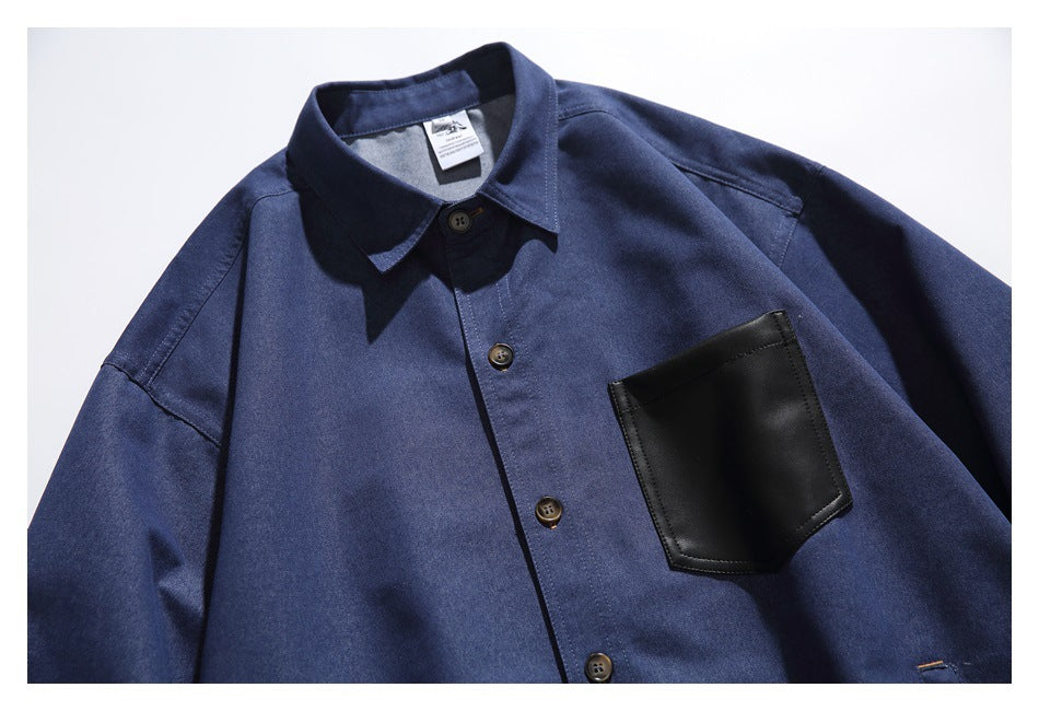 【URBANEST】contrast pocket denim long sleeve shirt 1color 【UN0217】