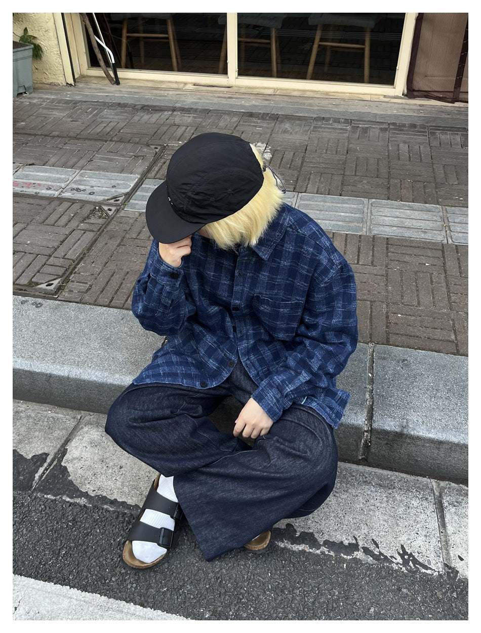 【URBANEST】plaid denim long sleeve shirt 1color 【UN0227】