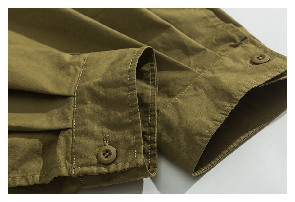 【URBANEST】drawstring storm flap long sleeve shirt 3color 【UN0232】