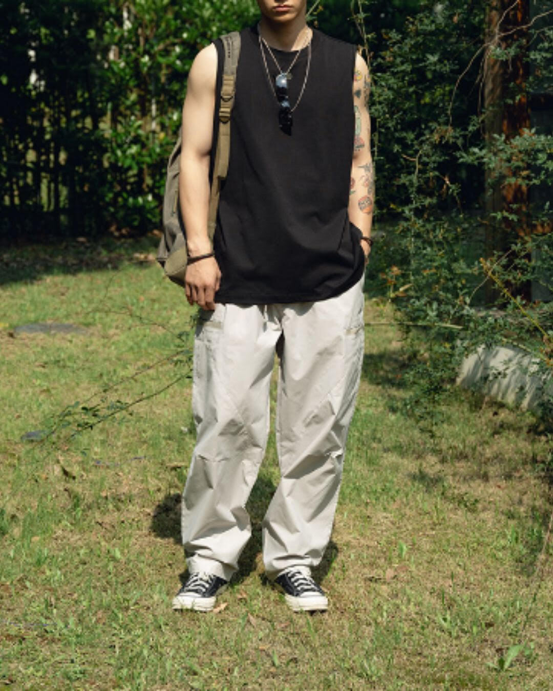 【URBANEST】ロングドローコードワイドパラシュートパンツ 2color UN0087