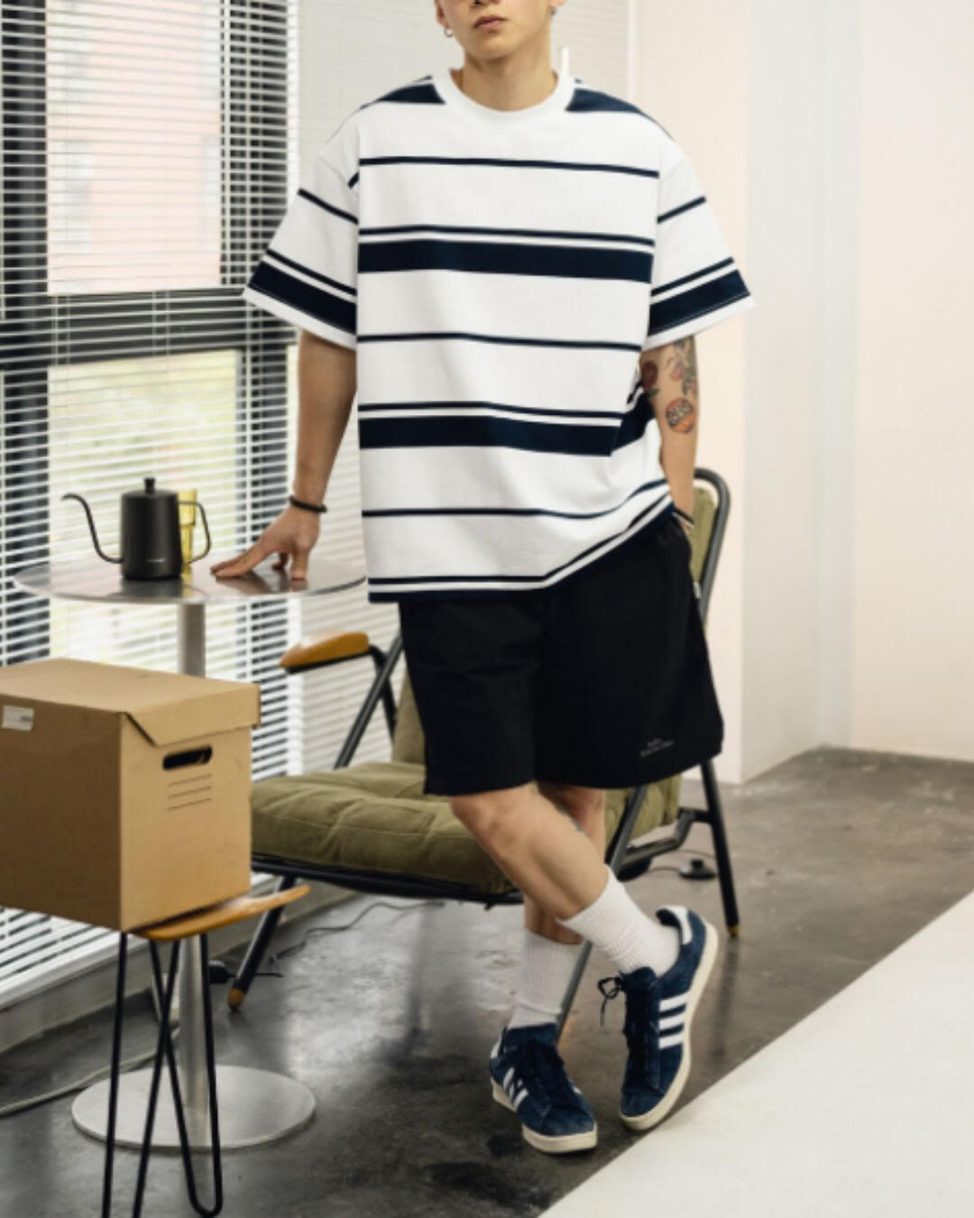 【URBANEST】ワイドボーダーオーバーサイズTシャツ 2color UN0075