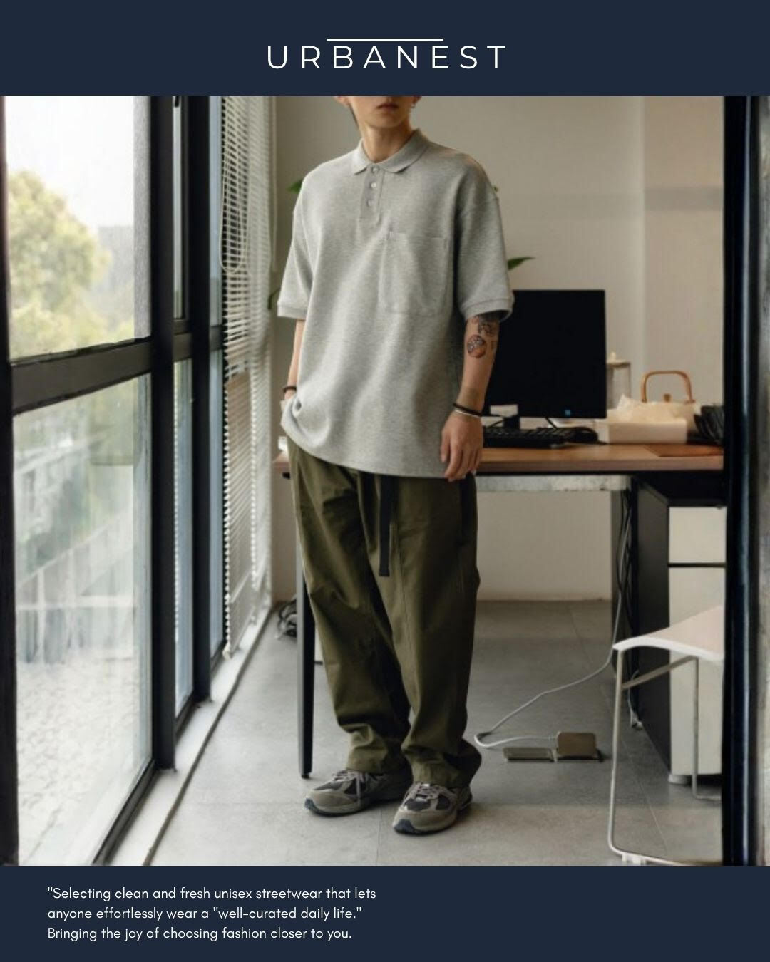 【URBANEST】オーバーサイズ3ボタン胸ポケット半袖ポロシャツ 4color UN0081