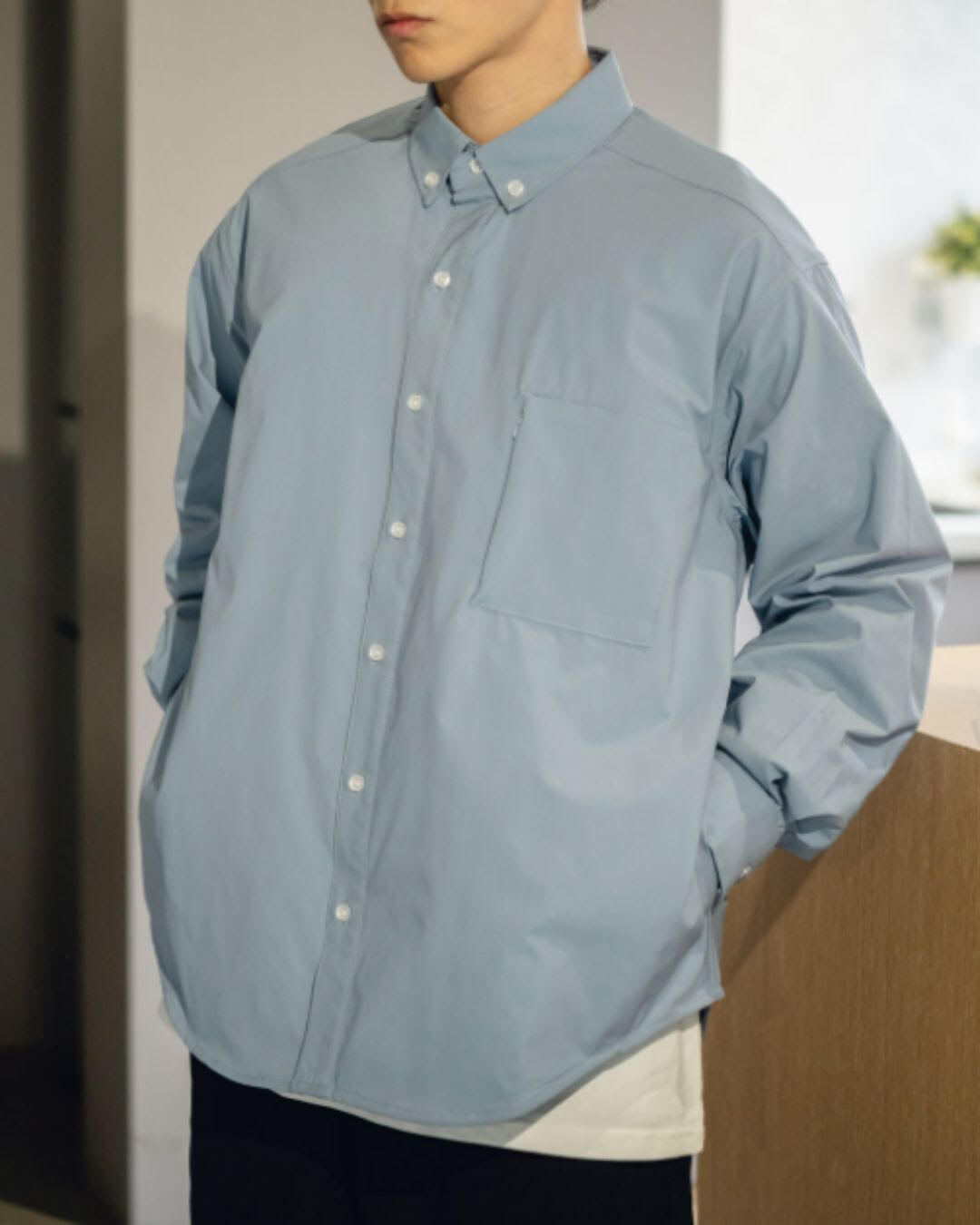 【URBANEST】ジップポケット長袖ボタンダウンシャツ 3color UN0084