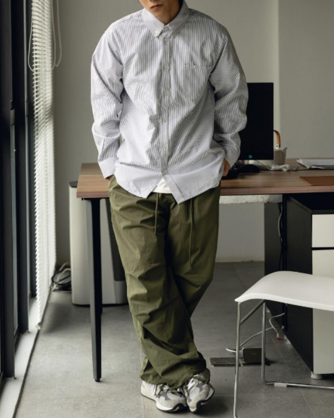 【URBANEST】ストライプボタンダウン長袖シャツ 2color UN0085