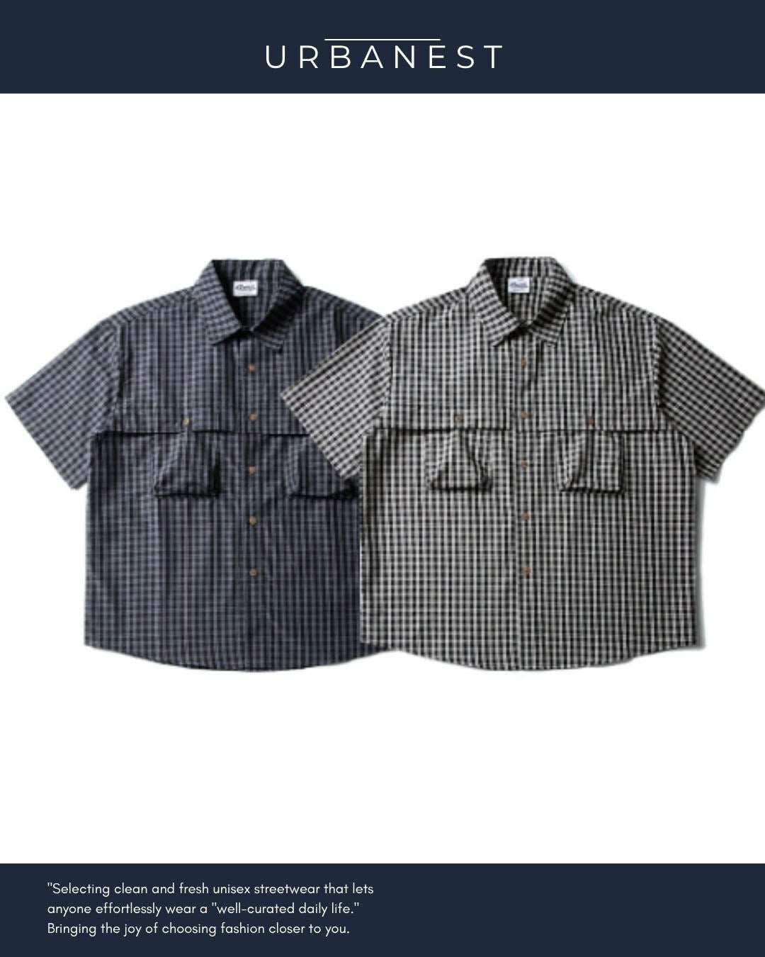 【URBANEST】チェック柄半袖フィッシングシャツ 2color UN0097