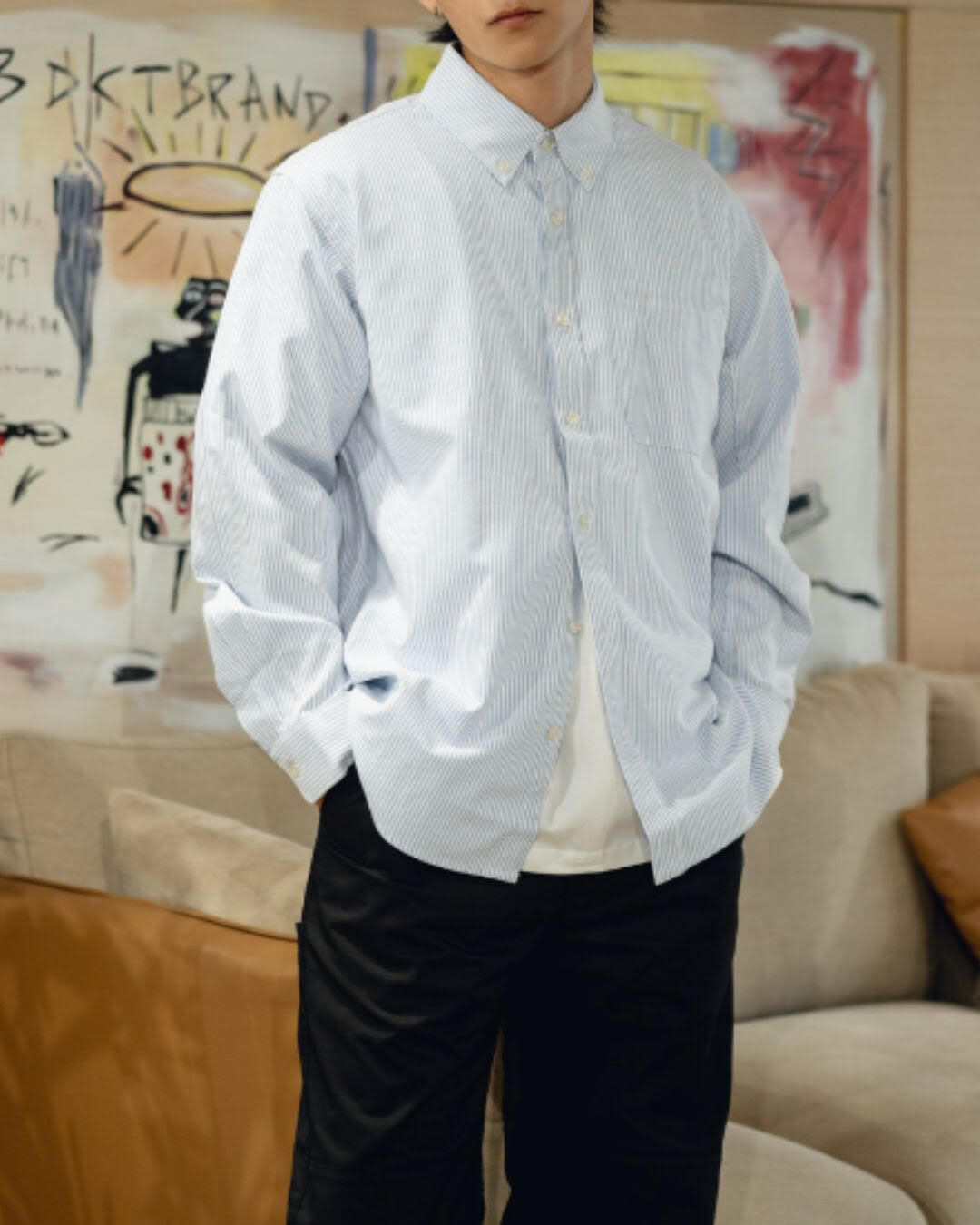 【URBANEST】ストライプボタンダウン長袖シャツ 2color UN0085