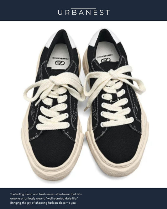 【URBANEST】極太ロープ風シューレースキャンバス厚底スニーカー 3color UN0055