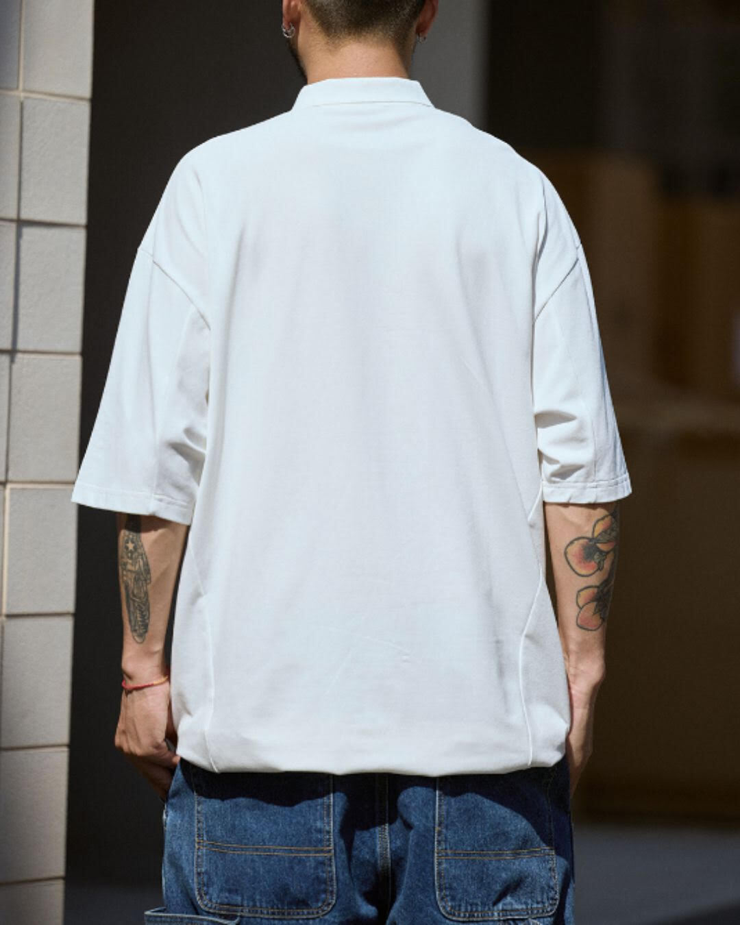 【URBANEST】オーバーサイズスナップボタン半袖ポロシャツ 4color UN0076