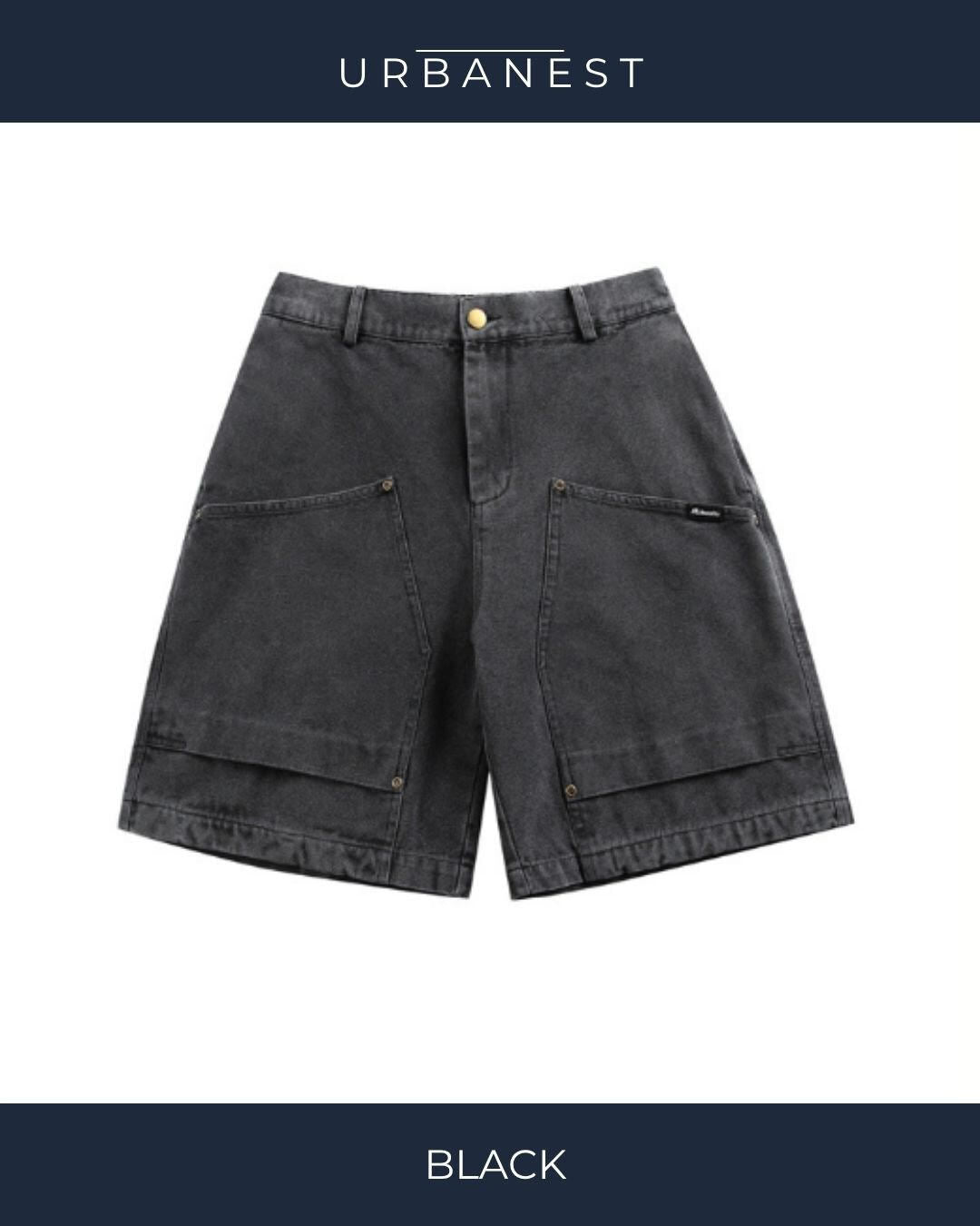 【URBANEST】ワイドデニムウォッシュ加工ハーフパンツ 2color UN0100