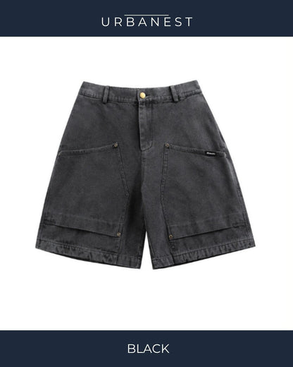 【URBANEST】ワイドデニムウォッシュ加工ハーフパンツ 2color UN0100