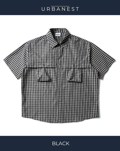 【URBANEST】チェック柄半袖フィッシングシャツ 2color UN0097