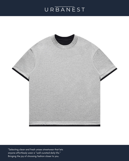 【URBANEST】ツートーンフェイクレイヤードTシャツ 2color UN0037