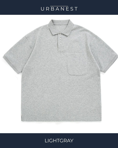 【URBANEST】オーバーサイズ3ボタン胸ポケット半袖ポロシャツ 4color UN0081