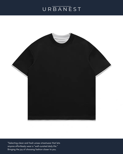 【URBANEST】ツートーンフェイクレイヤードTシャツ 2color UN0037