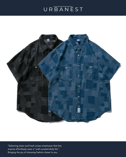 【URBANEST】ミックスパターンハーフスリーブシャツ 2color UN0104
