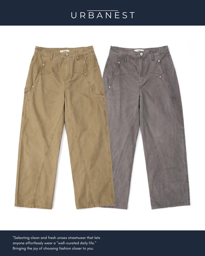 【URBANEST】ヴィンテージライクパネルデザインワイドパンツ 2color UN0022