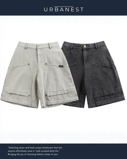 【URBANEST】ワイドデニムウォッシュ加工ハーフパンツ 2color UN0100