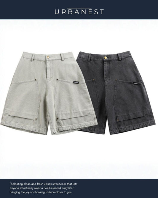【URBANEST】ワイドデニムウォッシュ加工ハーフパンツ 2color UN0100