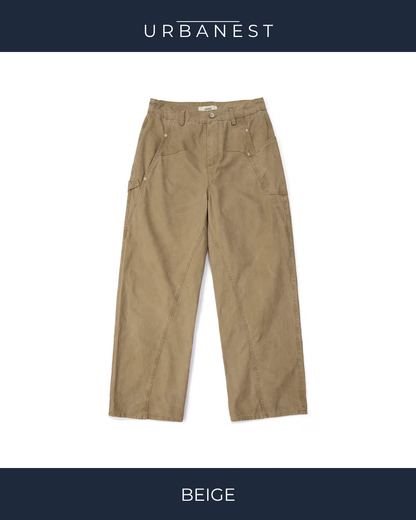 【URBANEST】ヴィンテージライクパネルデザインワイドパンツ 2color UN0022