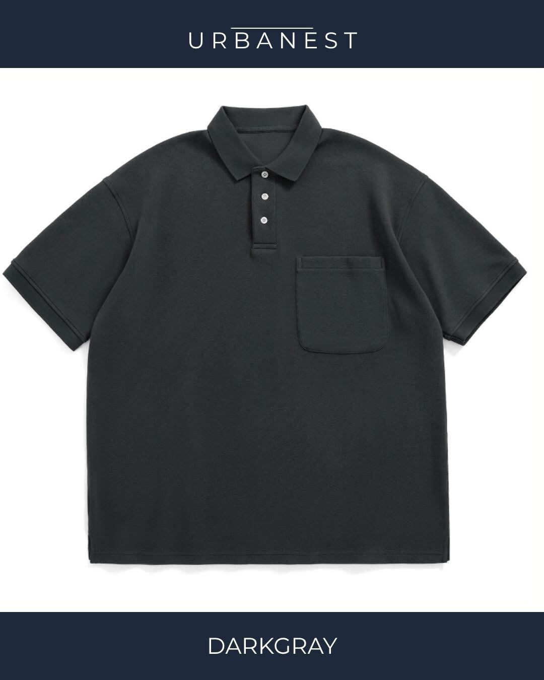 【URBANEST】オーバーサイズ3ボタン胸ポケット半袖ポロシャツ 4color UN0081