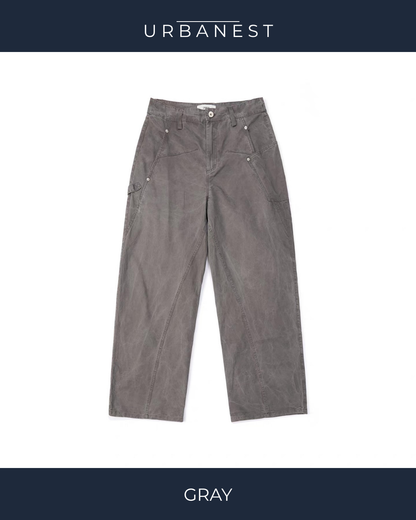 【URBANEST】ヴィンテージライクパネルデザインワイドパンツ 2color UN0022