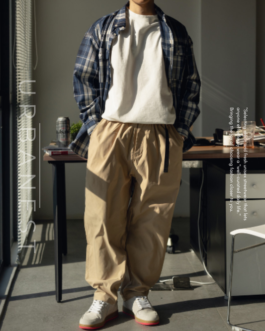 【URBANEST】ウェビングベルト付きワイドテーパードイージーパンツ 3color UN0079